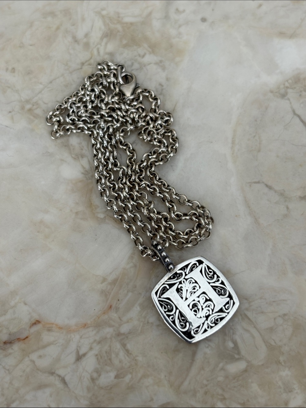 Lori Bonn Home Sweets 925 Sterling Silver Initial “H” Pendant 21” Rolo Chain
